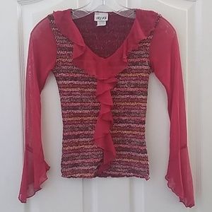 Juniors' Via Vai Chiffon Ruffle Boucle Top small